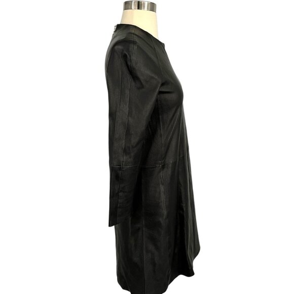 THEPERFEXT Harlem Leather Dress Black Zip Back 3/4 Sleeves Size M Medium - Picture 7 of 11